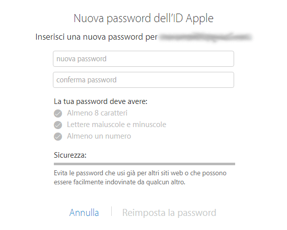 Reimpostazione password