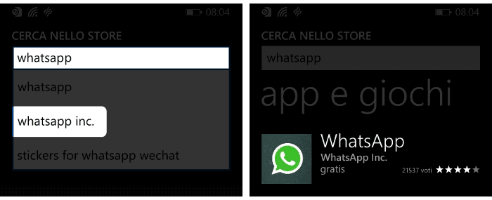 cercare whatsapp nella barra