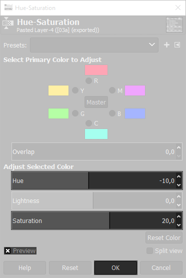 Gimp's slider regulations -10 +35