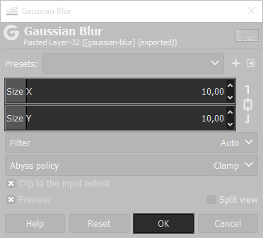 10 pixels Gimp's gaussian
