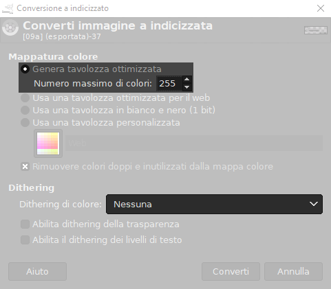 conversione 256 con gimp per realizzare una gif