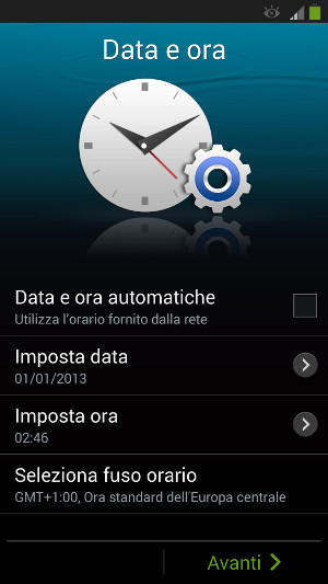 Impostare data ed ora