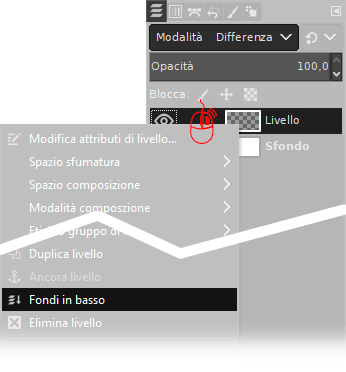 Fondi in basso modalità differenza 100% con Gimp
